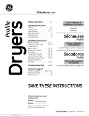 GE DPVH880EJMV - ProfileTM 7.5 cu. Ft. Electric Dryer Owner's Manual & Installation Instructions