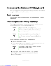 Gateway 600YGR Hardware Replacement Manual