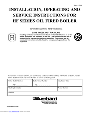 Burnham HF SERIES Operating/Service Instructions Manual