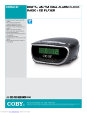 Coby CDRA147 - Digital AM/FM Dual Alarm Clock Radio/CD Player Specification Sheet
