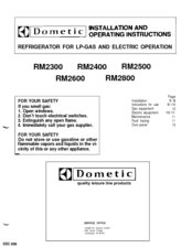 Dometic RM2300 Installation And Operating Instructions Manual