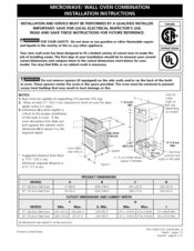 Frigidaire FGMC3065KW - Microwave Oven Combination Installation Instructions Manual