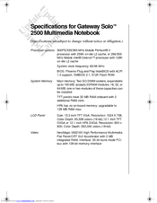 Gateway Solo 2500 Specifications