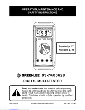 Greenlee 93-70 Operating, Maintenance And Safety Instructions