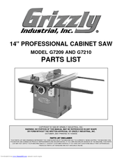 Grizzly G7209 Parts List