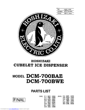 Hoshizaki DCM-700BWE Parts List