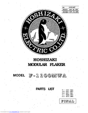 Hoshizaki F-1100MWA Parts List