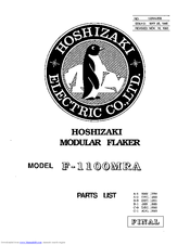 Hoshizaki F-1100MRA Parts List