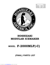 Hoshizaki F-2000MLF-C Parts List
