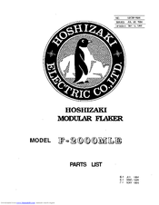 Hoshizaki F-2000MLE Parts List