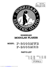 Hoshizaki F-2000MWB Parts List
