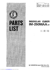 Hoshizaki IM-250MAA Parts List