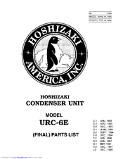 Hoshizaki URC-6E Parts List