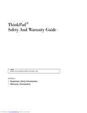 IBM ThinkPad T41p Safety And Warranty Manual