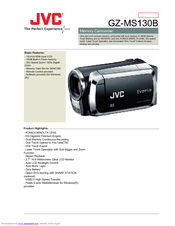 JVC GZ MS130B - Everio Camcorder - 800 KP Specifications