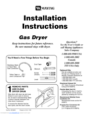 Maytag MDG2706AWW Installation Instructions Manual