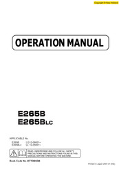 New Holland Kobelco E265B Operation Manual
