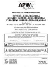APW Wyott HRS-31SBDE Installation And Operating Instructions Manual
