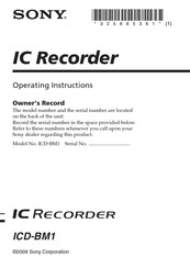 Sony ICD-BM1 Operating Instructions Manual
