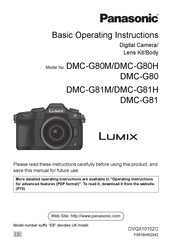 Panasonic LUMIX DMC-G80H Assembly And Operating Instructions Manual