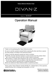 Takara Belmont DIVAN-Z AB-DVZF Operation Manual