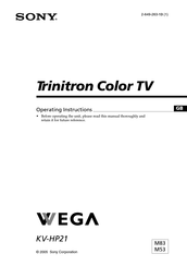 Sony Trinitron WEGA KV-HP21 Operating Instructions Manual