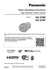 Panasonic HC-V787 Basic Operating Instructions Manual