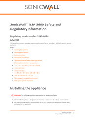 SonicWALL NSA 5600 Safety And Regulatory Information Manual