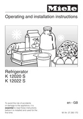 Miele K 12020 S Operating And Installation Instructions