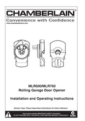 Chamberlain MLR750 Installation And Operating Instructions Manual