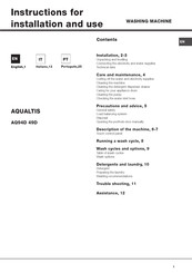 Hotpoint AQUALTIS AQ94D Instructions For Installation And Use Manual