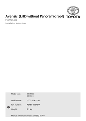 Toyota Avensis HomeLink PZ481-00292 Series Installation Instructions Manual