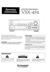 Pioneer VSX-454 Operating Instructions Manual