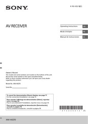 Sony XAV-AX210 Owner's Record
