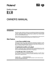 Roland Realtime Arranger RA30 Owner's Manual