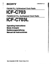 Sony ICF-C703 - Am/fm Clock Radio Operating Instructions Manual