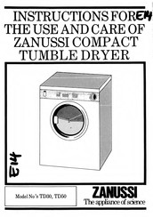 Zanussi TD30 Instructions For The Use And Care