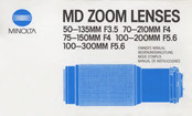 Minolta 75-150MM F4 MD ZOOM Owner's Manual