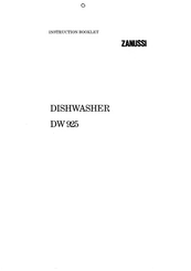 Zanussi DW 925 Instruction Booklet