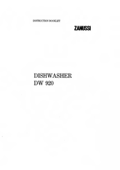 Zanussi DW 920 Instruction Booklet