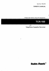 Radio Shack TCR-100 Owner's Manual