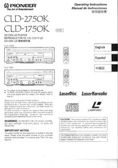 Pioneer LaserKaraoke CLD-2750K Operating Instructions Manual