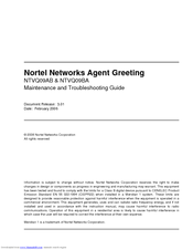 Nortel Agent Greeting NTVQ09BA Maintenance And Troubleshooting Manual