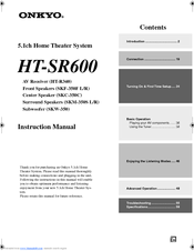 Onkyo HT-SR600 - 5.1 Home Theater Entertainment System Instruction Manual