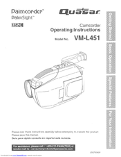 Quasar VML451D - VHS-C CAMCORDER User Manual