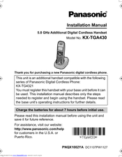 Panasonic KX-TGA430B - Cordless Extension Handset Installation Manual