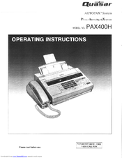 Quasar PAX400H - CONSUMER FACSIMILE User Manual