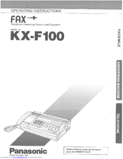 Panasonic KXF100 - CONSUMER FACSIMILE Operating Instructions Manual