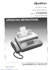 Quasar PAX600H - CONSUMER FACSIMILE User Manual