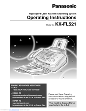 Panasonic KX-FL521 - B/W Laser - Fax Operating Instructions Manual